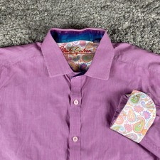 Robert Graham Shirt Men XL Pink Stripe Paisley Button Silk Trim Cotton Embroider
