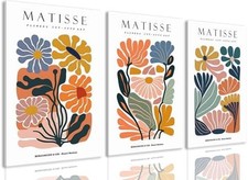 3Pcs Framed 16x24in Matisse Wall Art Canvas Colorful Boho Flower Posters Ab