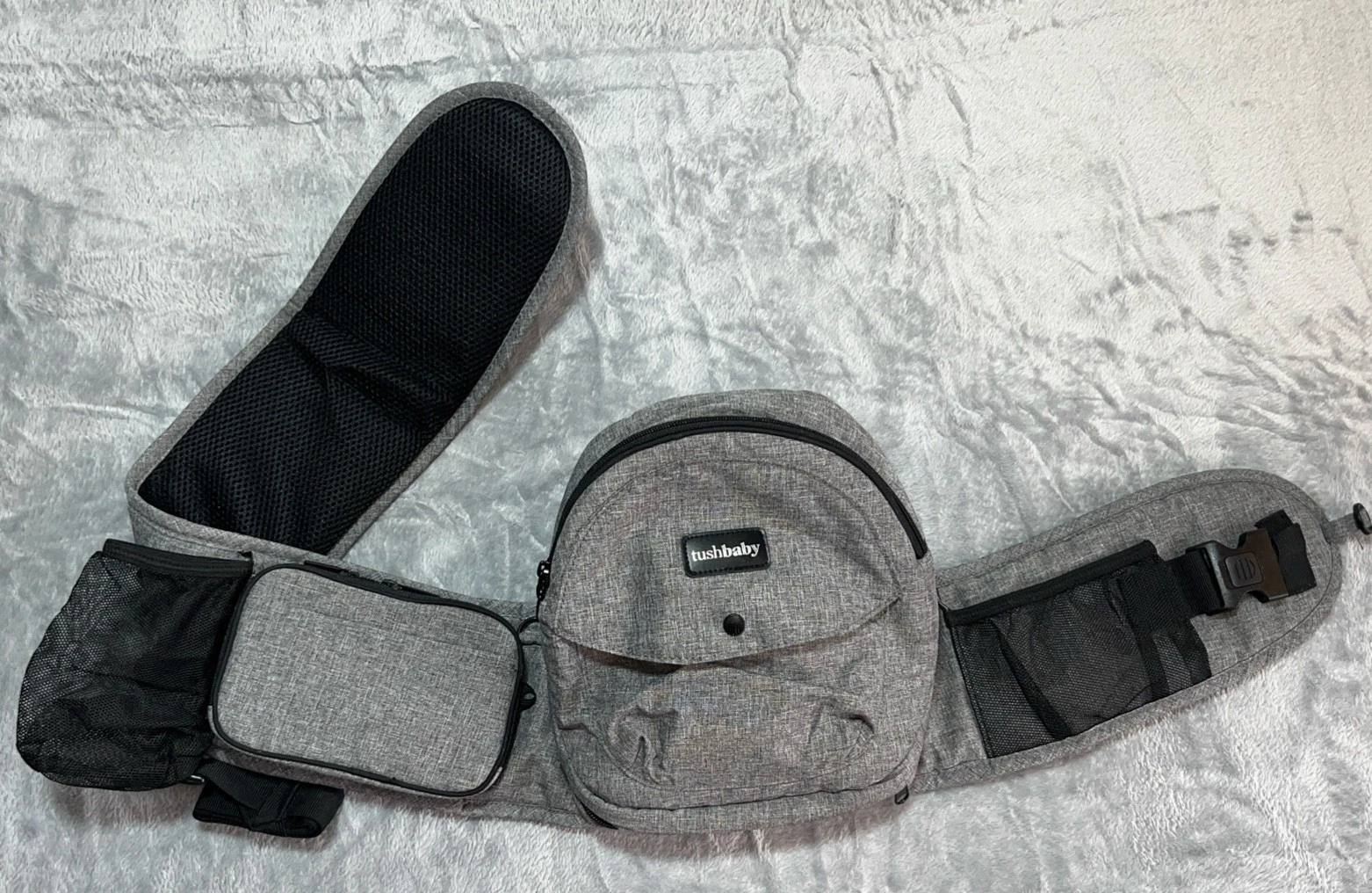 Tushbaby Safety Certified Hip Seat Baby Carrier Gray Waistband Extender Pockets