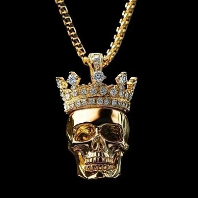 2 Ct Round Cut Real Moissanite 14K Yellow Gold Plated Skull Halloween Pendant