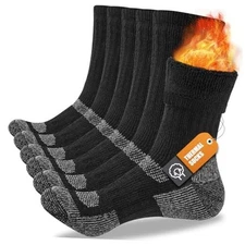 Merino Wool Thermal Socks for Men & Women, 3 Pairs Full Cushion 10-13 Black