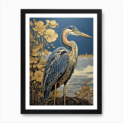 Blaureiher 3 Kunstdruck gerahmt Wandbild Poster Leinwanddruck Bild