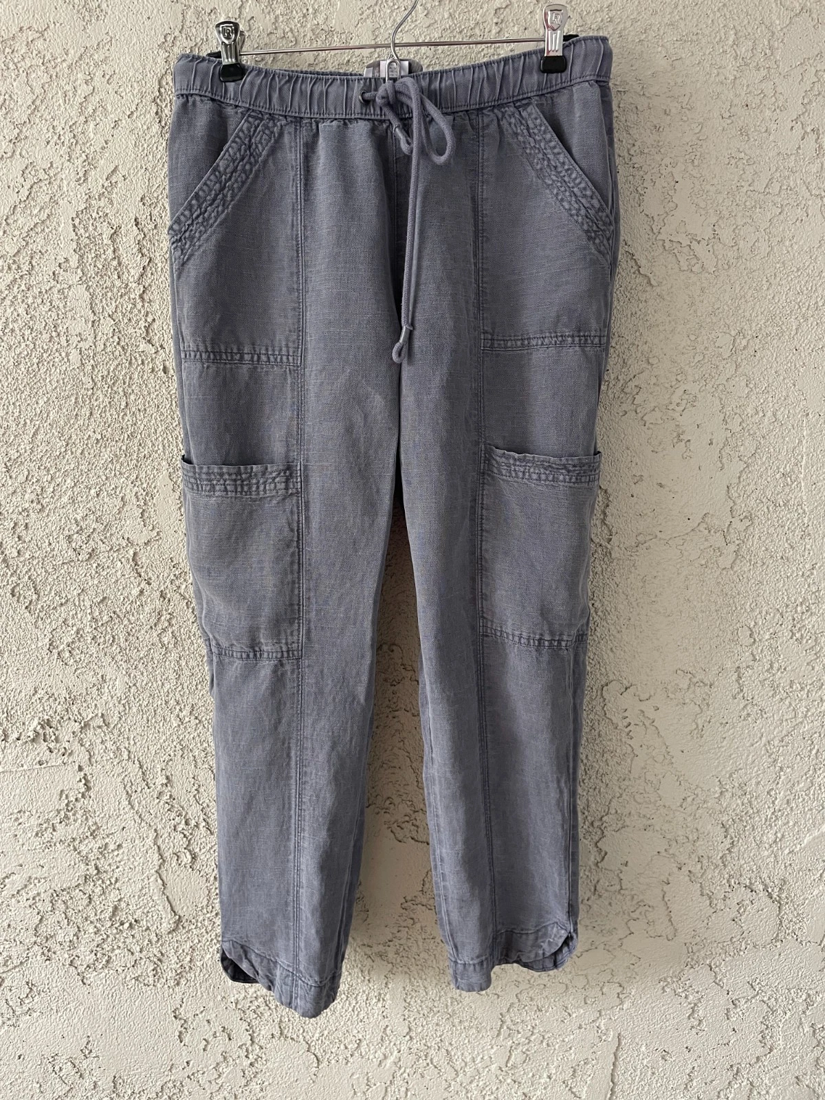 C&C California Linen Blend Grey Cargo Jogger Pants Drawstring Waist Womens S