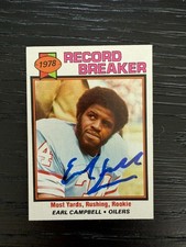 Oilers Earl Campbell Signed 1979 Topps Record Breaker ROOKIE AUTO