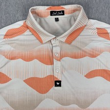 Bad Birdie Polo Shirt Mens XL White Orange Mountains Sky Pattern Stretch Golf