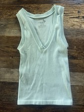 Free People Intimately Clean Slate Ribbed Seamless V Neck Tank Top Medium Blue