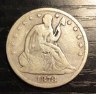 1878 Seated Liberty Silver Half Dollar, VG Detail. H176