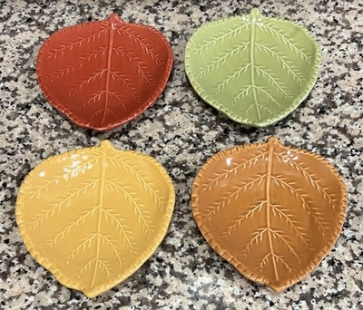 Set Of 4 Barbara Eigen Stoneware Leaf Plates Made In Portugal Appetizer Fall