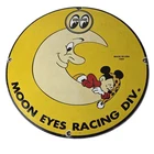 Vintage Moon Eyes Sign - Speed Equipment Mickey Mouse Porcelain Gas Pump Sign