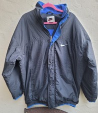 Vintage Nike Winter Jacket Coat XL Nylon Fleece Lined Black Spell Out Swoosh 90s