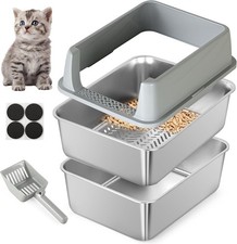 Stainless Steel Sifting Litter Box Pine Pellets Sifting Cat Litter Box W/ Sifter
