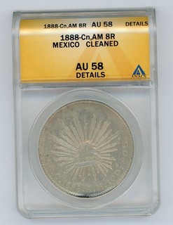 MEXICO 1888 AM CULICAN 8R SILVER COIN SLABBED ANACS AU 58 DETAILS KM#377.3