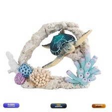 Ice Armor 7 W Blue Sea Turtle Swimming Around Coral Statue Marine Life