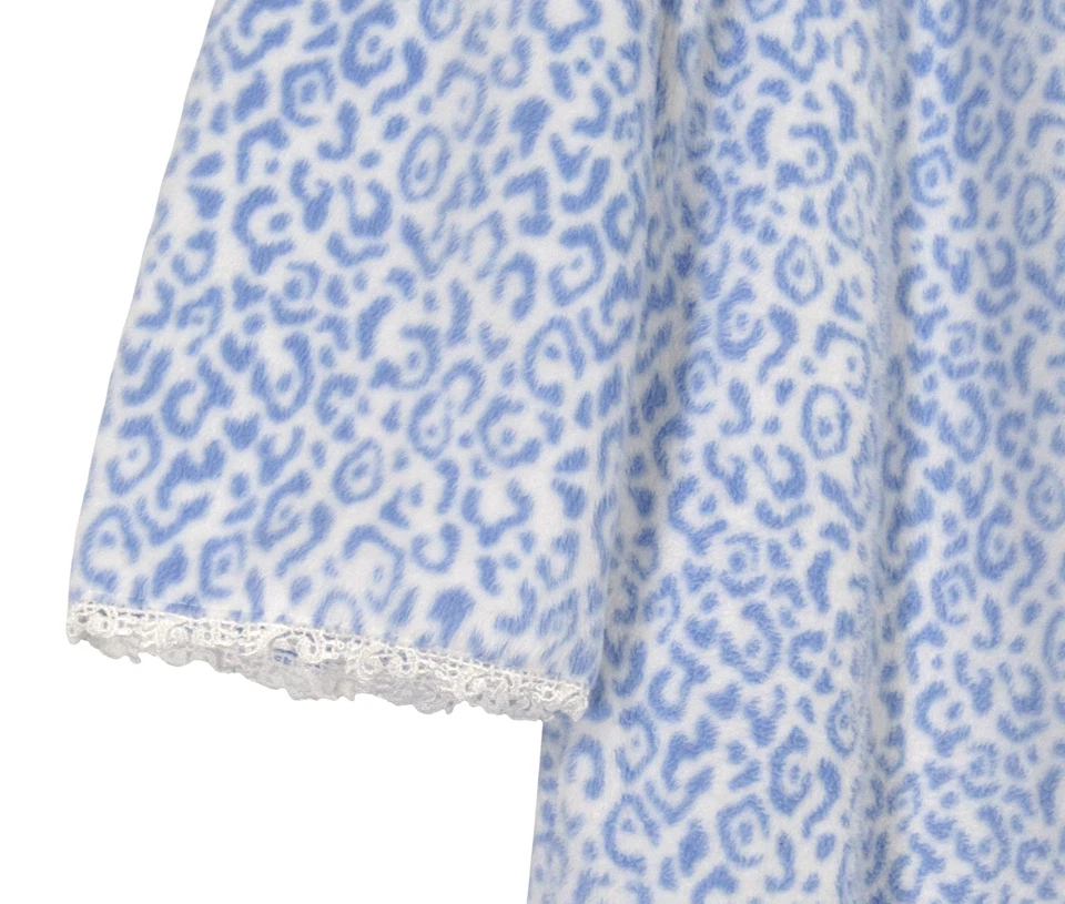 CAMISÓN XL Salón EILEEN WEST Azul Estampado de Leopardo Vellón Borde de Encaje 4 Botones Foto 3 de 4