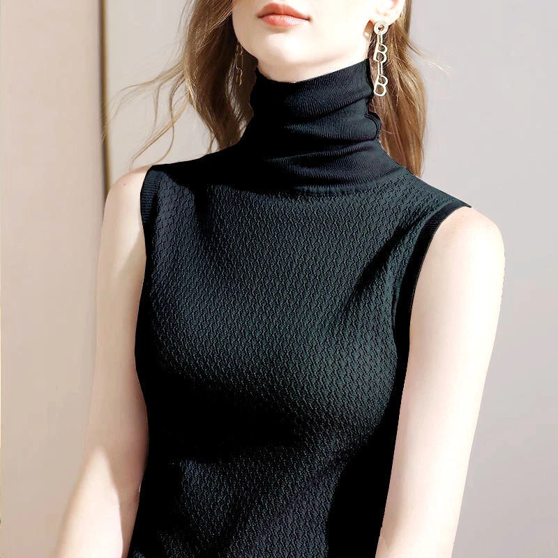 Lady Sleeveless Sweater Vest Turtle Polo Roll Neck Jumper Fit Tank