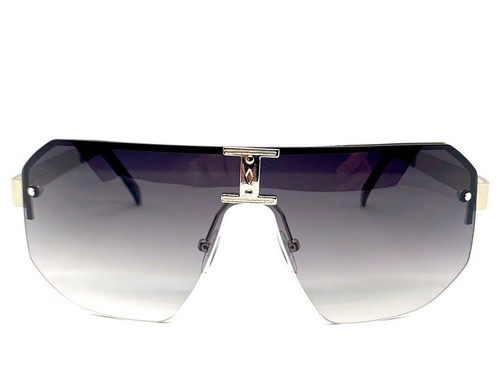 Mens Women Classy Elegant Modern Wrap Retro Shield SUNGLASSES Large Silver Frame - Picture 4 of 8