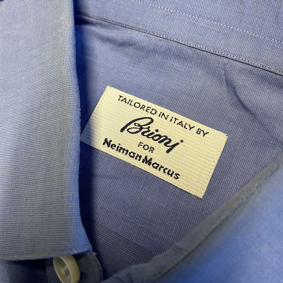 Brioni Shirt Mens 15 Blue Italy Cotton Dress Shirt Neiman Marcus Flaw Read - Image 2 of 4