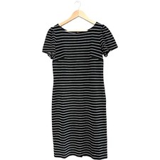Ann Taylor Dress Womens 0 Black Stripe Short Sleeve Scoop Neck Casual Stretch
