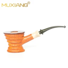 MUXIANG Rustic Poker Pipe Handmade Briar Carved Tobacco Pipe Wooden Smoking Pipe