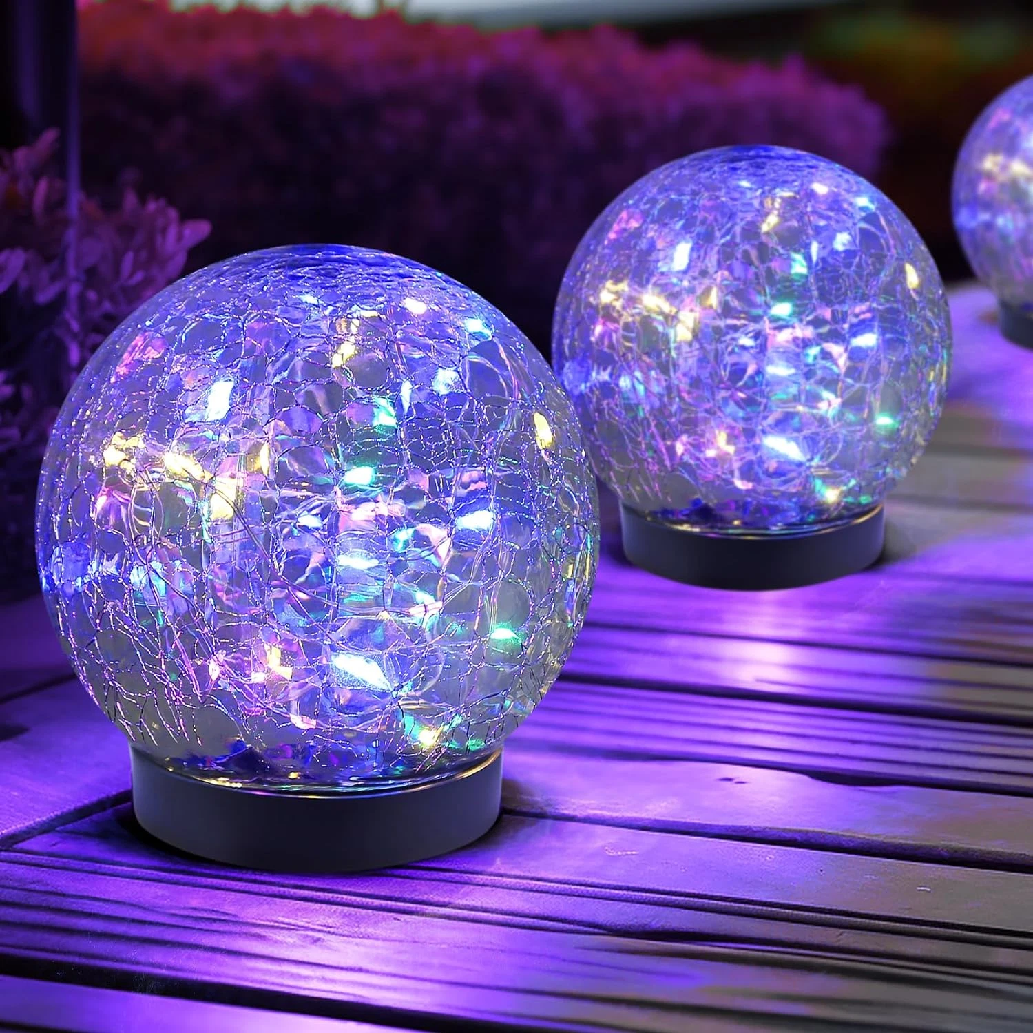 Waterproof Solar Globe Lights - Cracked Glass Orbs for Garden & Patio Decor