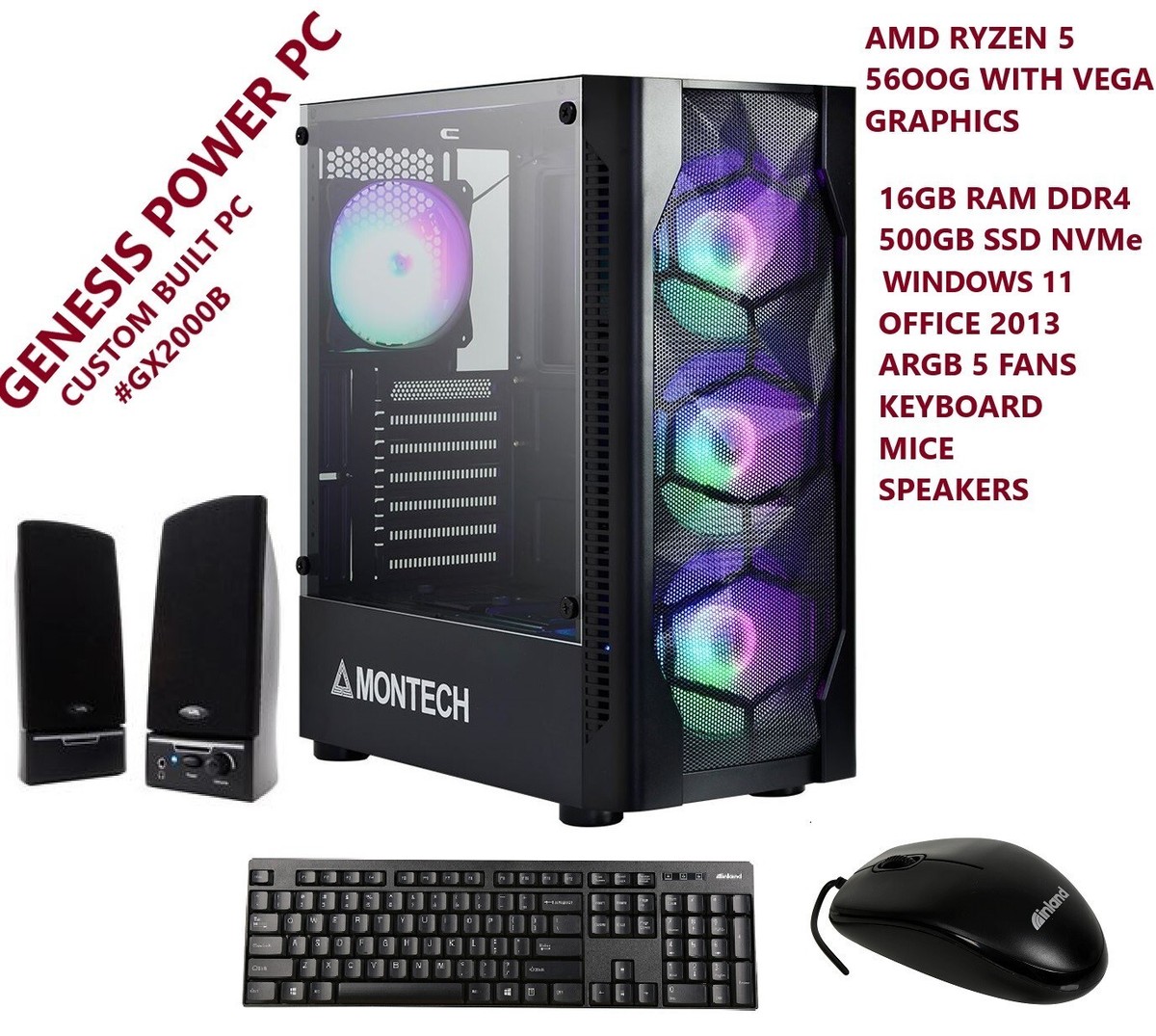 AMD RYZEN 5 5600G DESKTOP PC BUNDLE BRAND NEW CUSTOM BUILT PC 