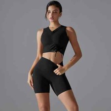 2Pcs Yoga Set Sports Suit Women Training Sleeveless Gym Tops High Waist Short