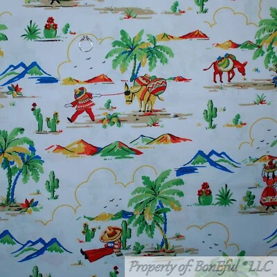 BonEful Fabric FQ Cotton Quilt White Mexico Hat Coco Boy Guitar Scenic Palm Tree - Image 1 of 4