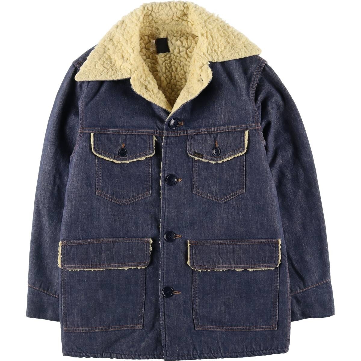 70'S Sears ROEBUCKS Bat-dyed Denim Boa Lunch Coat Men's