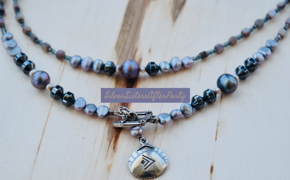 Collar Silpada Plata Esterlina 925 Hematita Vidrio Perlas Concha N1784 Palanca Foto 4 de 4