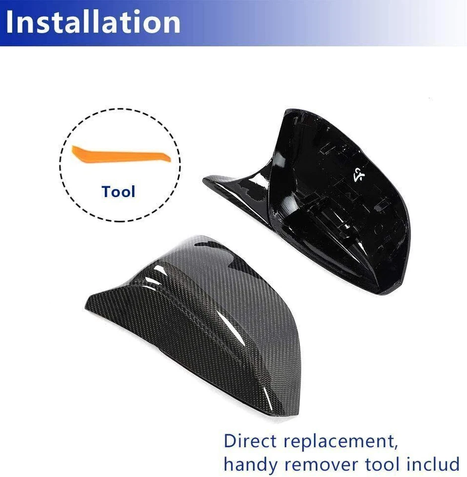 For Infiniti Q50 Q60 2014 -2021 Carbon Fiber M3 Style Side Mirror Cover Cap 2pcs - Image 3 of 4
