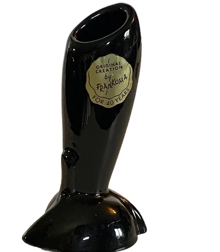 Vtg Frankoma Pottery Black 4.5” Rocket Art Deco Bud Vase Original Sticker 32