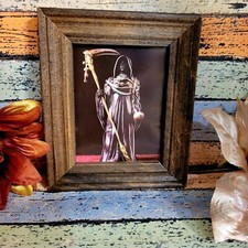 Santa Muerte-Holy Death Prayer Card- Oracion In Wooden Frame 5x4 Inches 