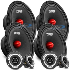 4x DS18 PRO-GM8B 8" Midrange Car Speaker 4x PRO-TWX1 Super Bullet Tweeter