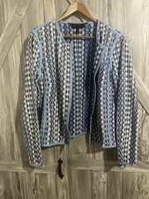 Escada Woven Leather Jacket Size 40 (10 Us) Blue Pattern Rare