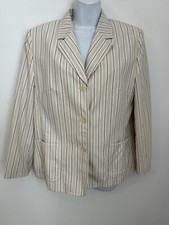 Boyfriend Boxy Blazer Coat Women M Linen Blend Oversized Jacket Cream Stripe