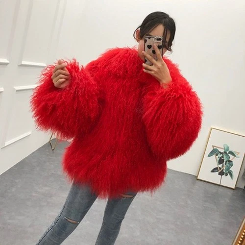 Womens Stand Collar Real Mongolian Lamb Sheep Jacket Curly Fur Coat Warm Outwear - Picture 30 of 43