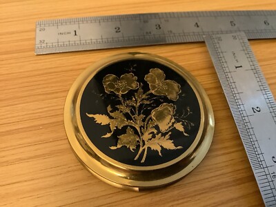 Retro VINTAGE SCHWARZ GOLD Floral Rose GESICHTSPUDER SPIEGEL KOMPAKT unbenutzt Sammler