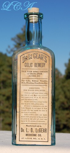 Antiguo DR LeGear's COLIC REMEDY con OPIO original botella de medicina veterinaria - Imagen 4 de 8