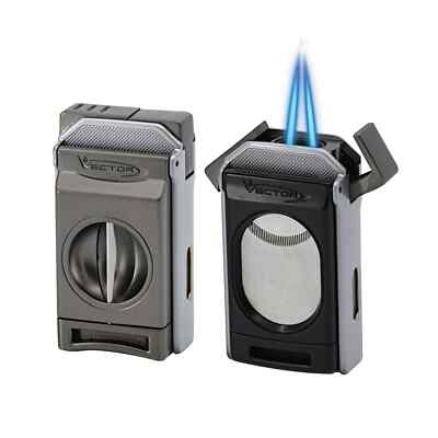 Vector Switch Double Flame Torch Lighter w/Cutter Chrome Satin - VECT SWITCH 1C