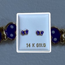 14K purple butterfly enameled children earring