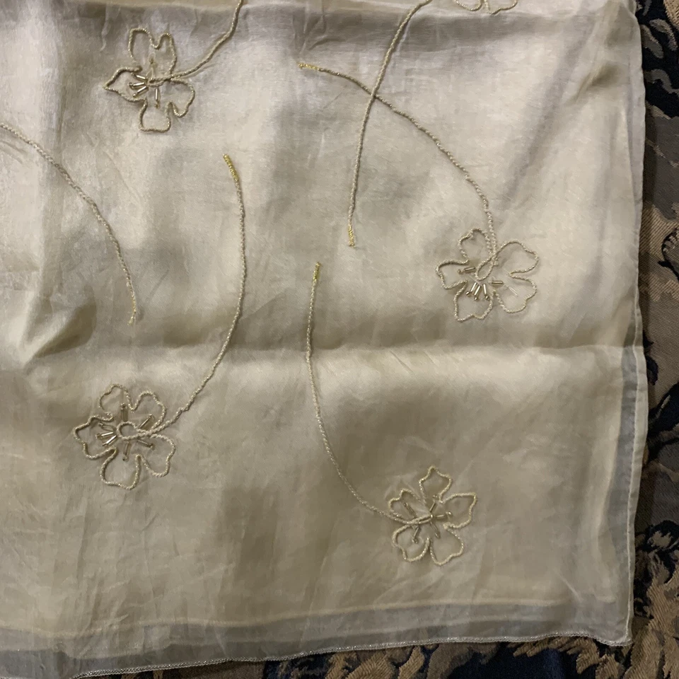 Falda recta vintage informal esquina dorada seda apliques florales cuentas talla 6 Foto 4 de 4