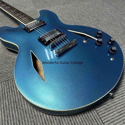 Semi Hollow DG-335 Metallic Blue Electric Guitar HH Pickup 6-string US Warehouse
