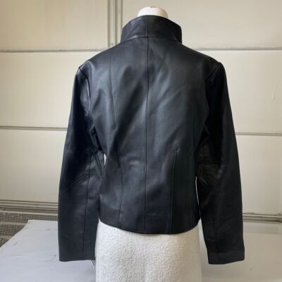 ALL SAINTS Gray Funnel Neck Draped Leather Jacket Women's
