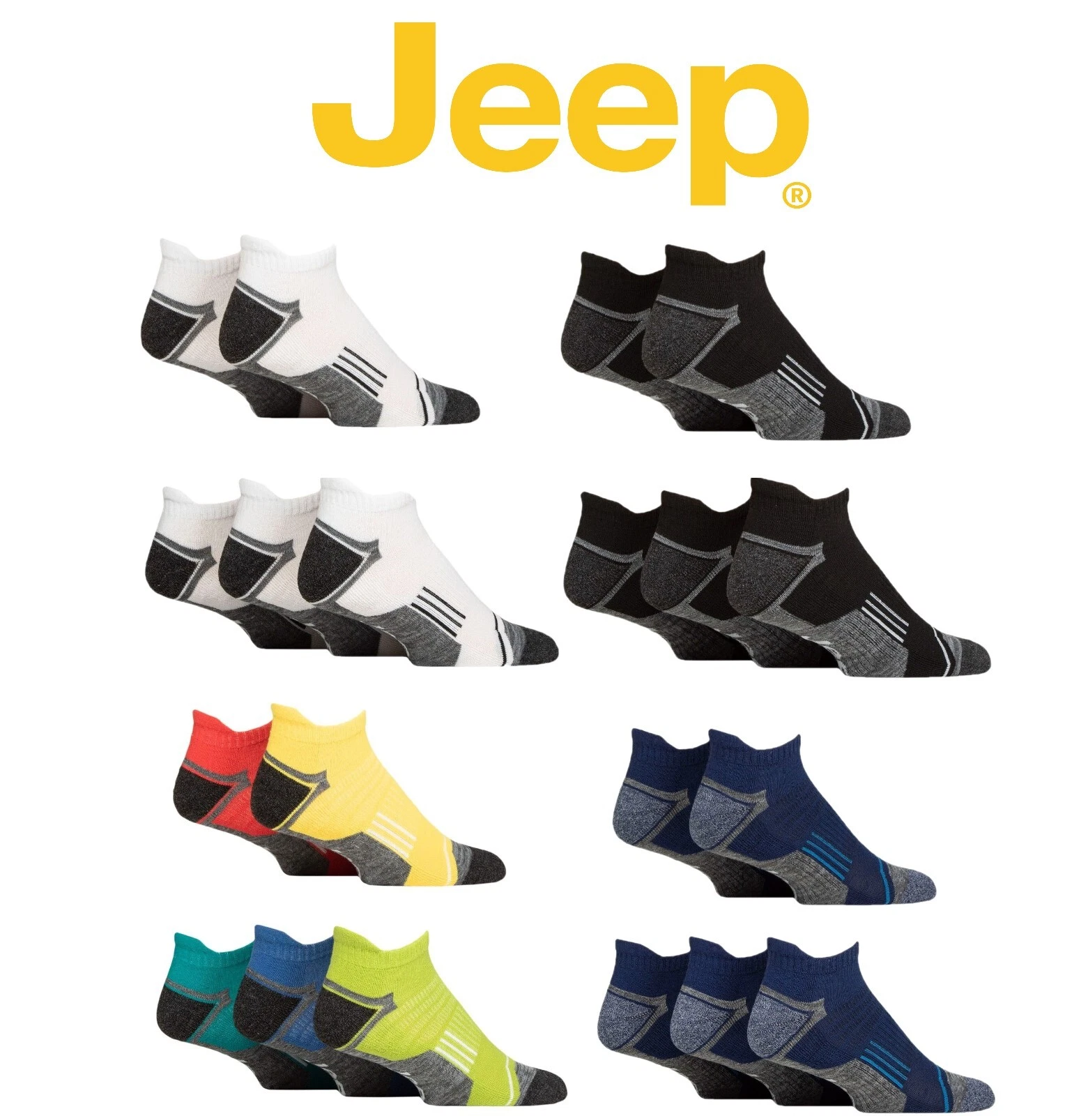 Jeep Mens Trainer Socks Performance Sports in 5 Pair Pack- Cushioned & Supported