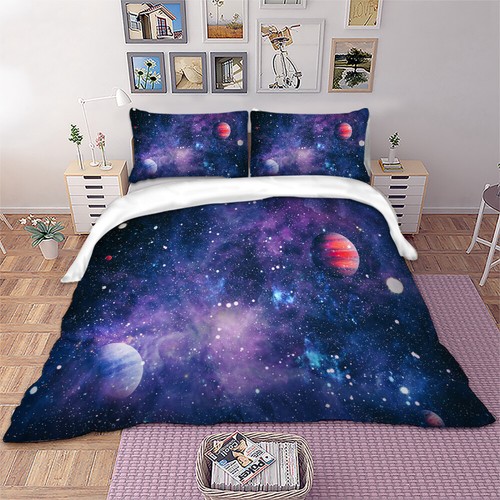 Galaxy Duvet Quilt Cover Set Universe Bedding Set Single Double King Pillowcases - Picture 125 of 156