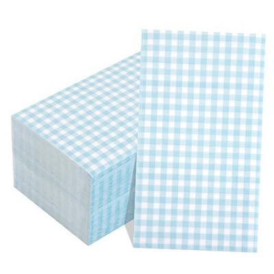 WDF 150Pack Baby Blue Paper Checkered Napkins - 3 Baby Blue Gingham - 150PCS