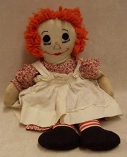 VINTAGE RAGGEDY ANNE CLOTH DOLL ORANGE YARN HAIR DRESS