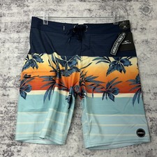 NWT O'Neill Hyperfreak Board Shorts 30 Navy Orange Blue Knee Length 20" Stretch
