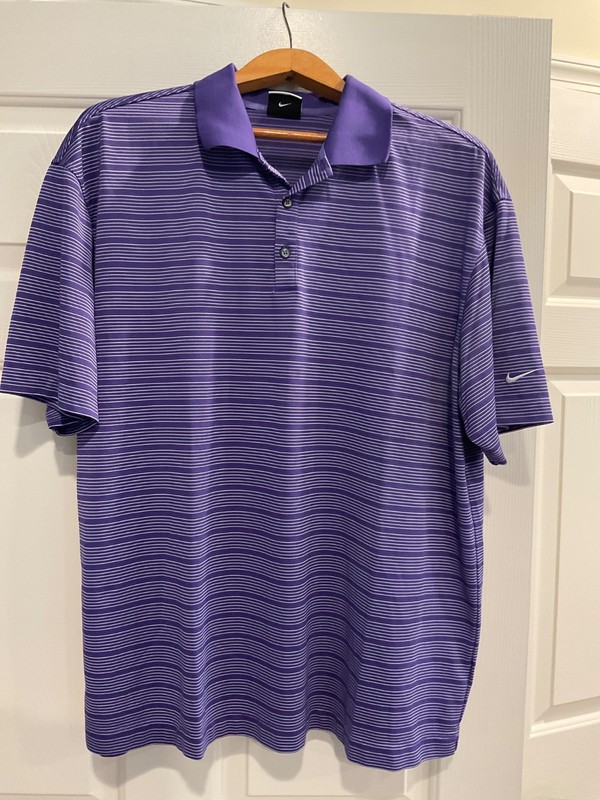 Nike Golf Dri-Fit Polo Mens XL Purple & White Stripped Shirt