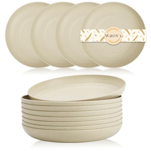 Wrova Unbreakable Plastic Plates - 10 Inch Dinner Plates Set of 8 - Dishwasher